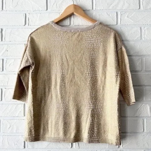 Vero Moda Gold Metallic - Animal Print 3/4 Sleeve Fine Knit Sweater S - Picture 3 of 9